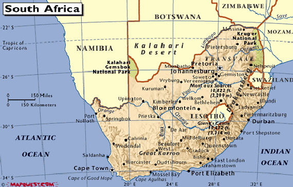 africa map with capitals. Geography of South Africa,