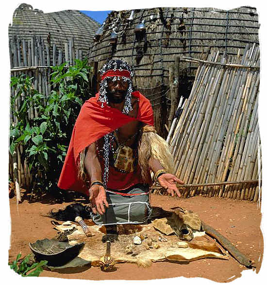 Traditional Zulu witchdoctor throwing bones – Black People in South Africa, Black Population in South Africa