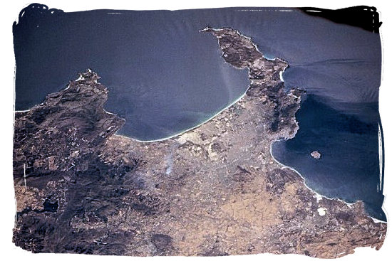 Satellite view of False Bay and the Cape Peninsula - Cape Town holiday attractions, Table Mountain National Park