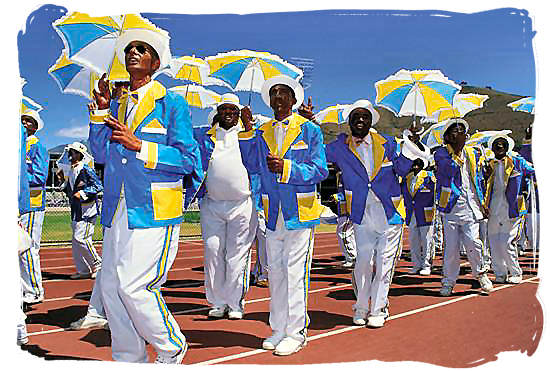 The Cape Malay Minstrels performing at the annual Cape Town Minstrel Carnival - Slaves in South Africa, History of Slavery in South Africa