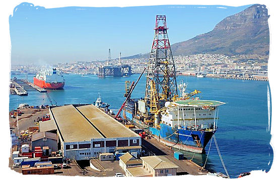 Oil rigs and drilling ships in the harbour of Cape Town