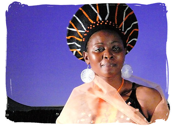 Zulu lady wearing a traditional headdress