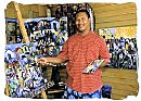 South African artist Sandy Esau in his art studio in Darling, Western Cape province