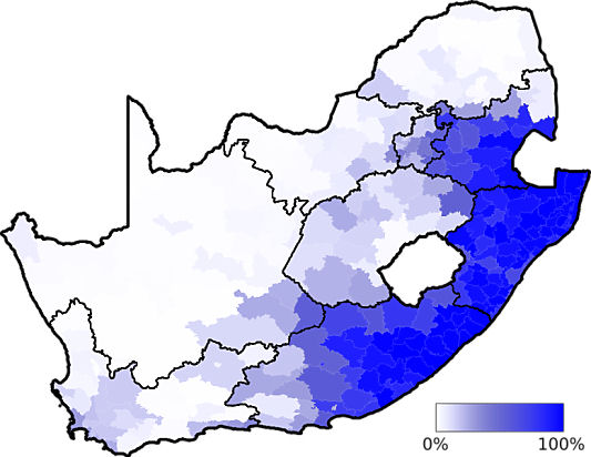 Map showing in which area of the country the Nguni speaking language group is dominant - languages of south africa, south african language