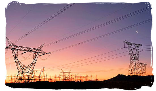 Network of electricity pylons and cables in the Orange Free State province