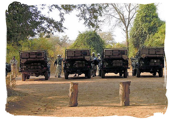 Safari game drive vehicles, ready to be on their way