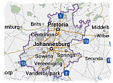 Map of Gauteng province, South Africa