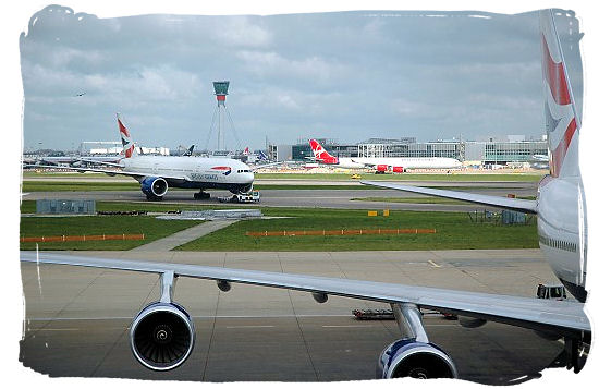 Taxiing aircraft at Heathrow airport, London.