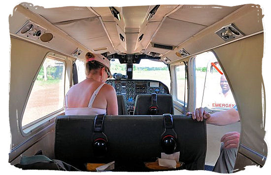 Inside the cabin of a Fly-In safari airplane