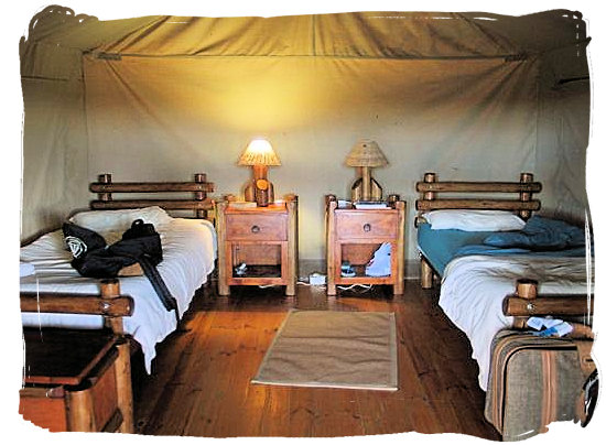 Inside of a Safari tent - Addo Elephant Park accommodation