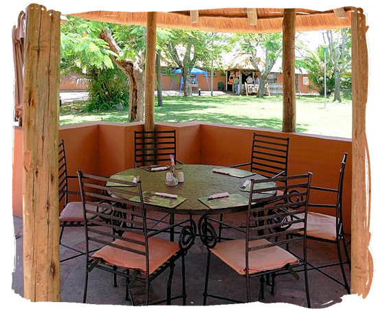 Inside the outdoor area of the Inhlatfu restaurant at the camp