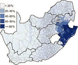 Area of the country where the Zulu language is dominant - languages of south africa, south african language