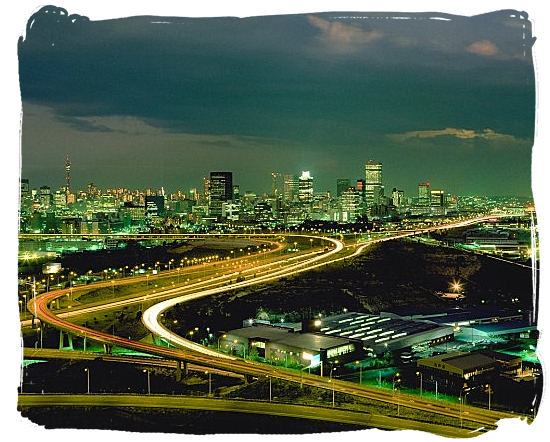 Johannesburg skyline at night, capital of Gauteng Province, place of gold