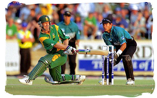 South African batsman Jonty Rhodes (now retired) sweeps another boundary against New Zealand - South African cricket