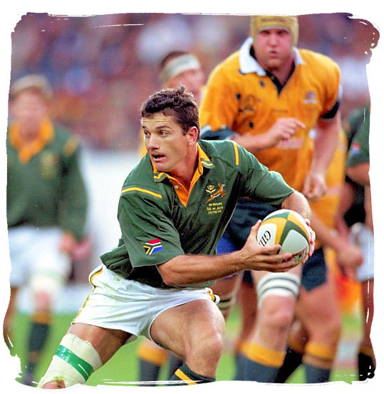 Springbok rugby scrumhalf, Joost van der Westhuizen in action - Springbok rugby in South Africa and the South Africa rugby team