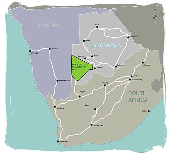 Whereabouts of the Kgalagadi Transfrontier National Park - Kgalagadi map
