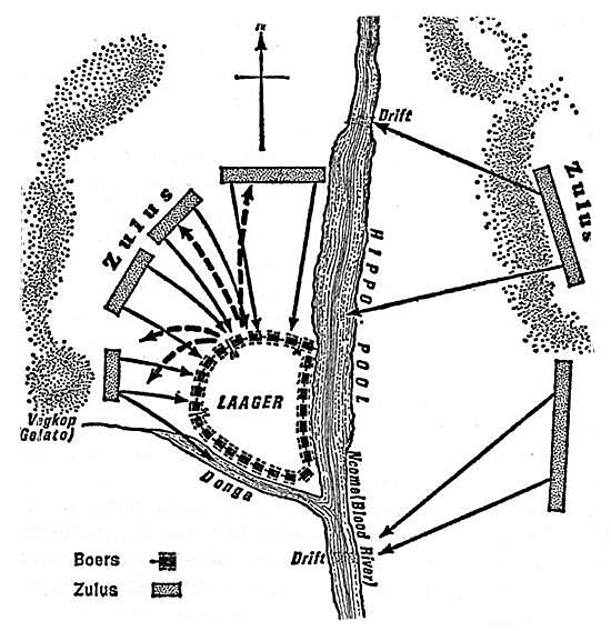 Map of Voortrekker and Zulu positions during the Battle of blood River