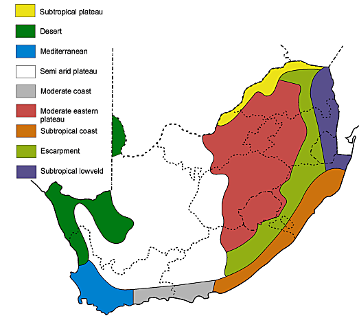 Map showing South Africa's main climate features