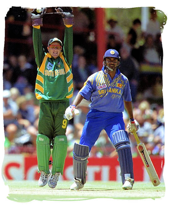 South African wicketkeeper Mark Boucher takes a catch to dismiss the Sri Lanka batsman - South African cricket