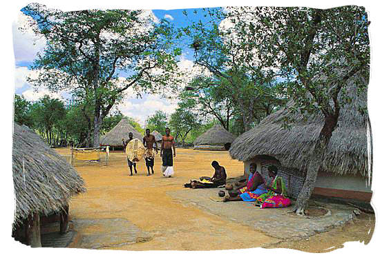 Open air museum scene of a Tsonga kraal, showing the way of life of the early black settlers in South Africa