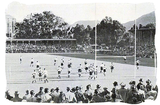 Newlands after the war, showing the South stand on the left and the Main stand on the right. The game in progress is between Province and Transvaal - South Africa Rugby, Tri Nations Rugby and Super 14 Rugby