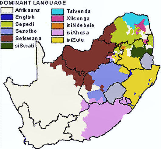 Map showing the distribution of the population in South Africa by language group
