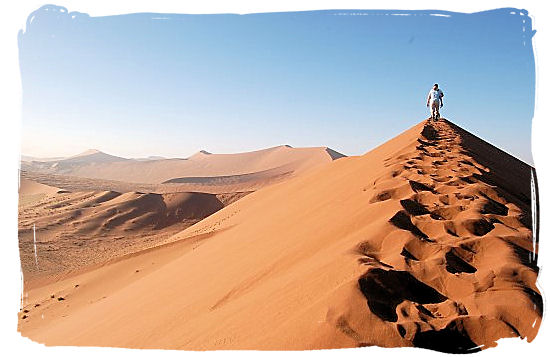 On top of a sand dune in the Namib desert in Namibia