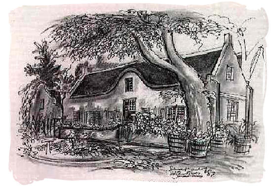 Sketch of a 17th century farm house in the cape colony - The Great Trek in South Africa