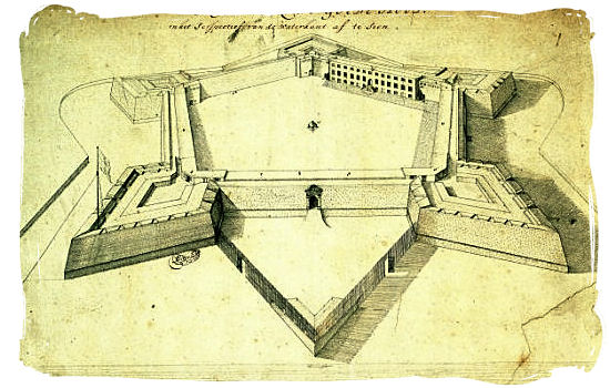 Sketch of the Castle in the year 1680 - Castle of Good Hope, Dutch East India Company, Jan van Riebeeck