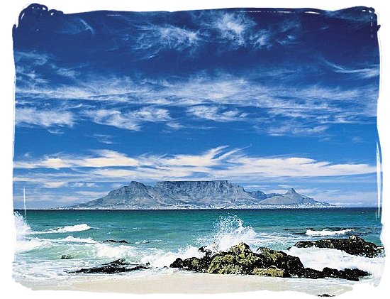 Table Mountain with Cape Town at its feet viewed from Robben Island, South Africa