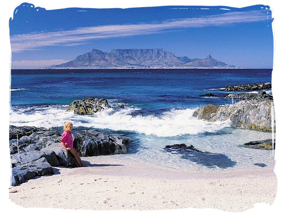 Table Mountain with Cape Town at its feet viewed from Blouberg beach.