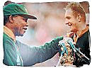 Nelson Mandela congratulating Francois Pienaar, rugby world championships 