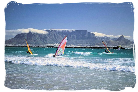 View of Table Mountain from blouberg beach with Devil, s Peak on the right and Lion's Head on the left - Table Mountain Cape Town South Africa 