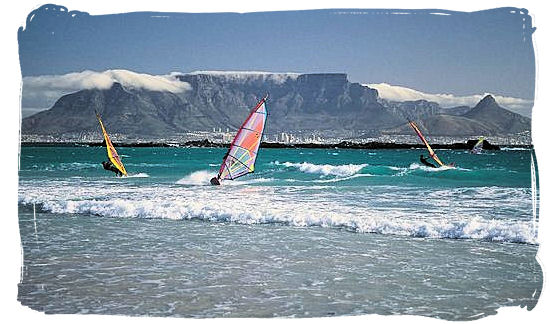 Table Mountain, the world renown landmark of cape Town as seen from Blouberg beach