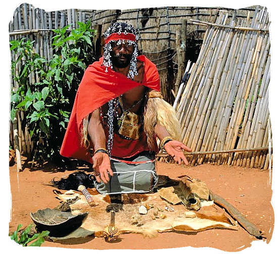 Traditional witchdoctor throwing the bones - South Africa religion overview, South African religions