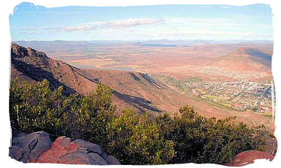 View at Graaff-Reinet down below with the Nqweba dam visible in the left-hand top corner - Camdeboo National Park (previously Karoo Nature Reserve)