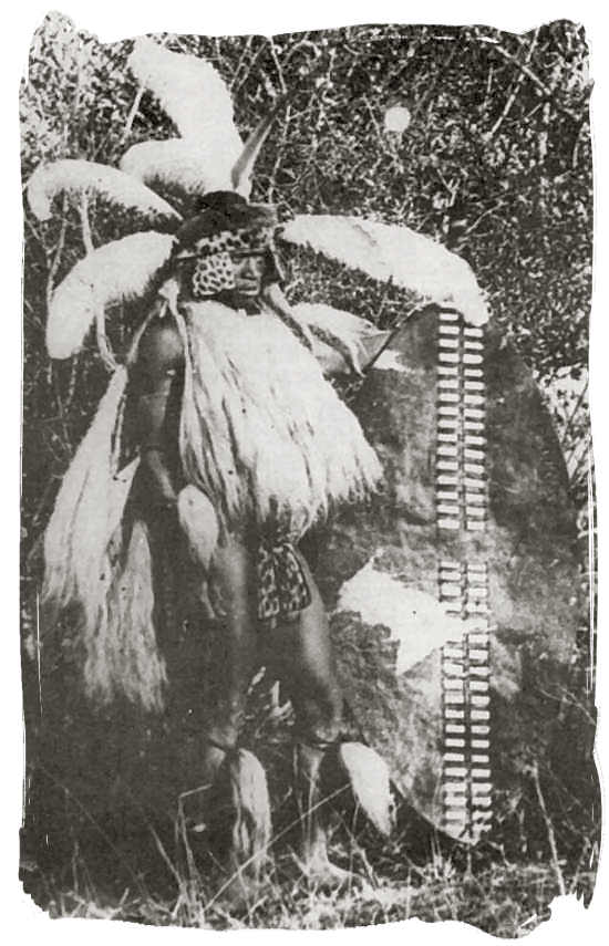An old 19th century photograph of a Zulu warrior - The Zulu people, Zulu Tribe and legendary King Shaka Zulu