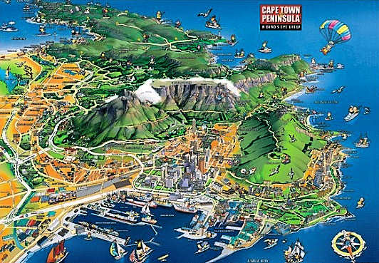 Birds eye view of Cape Town and the Peninsula - Interactive Cape Town Map (s), Street Map of the City of Cape Town