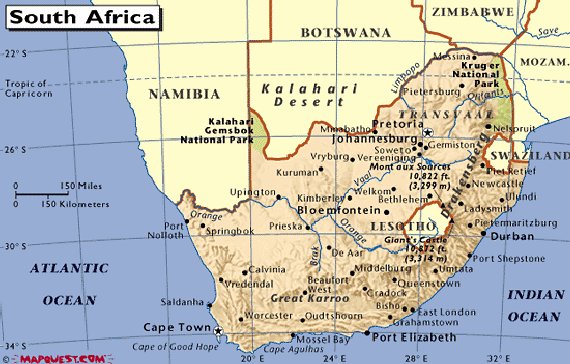Map of South Africa showing its boundaries