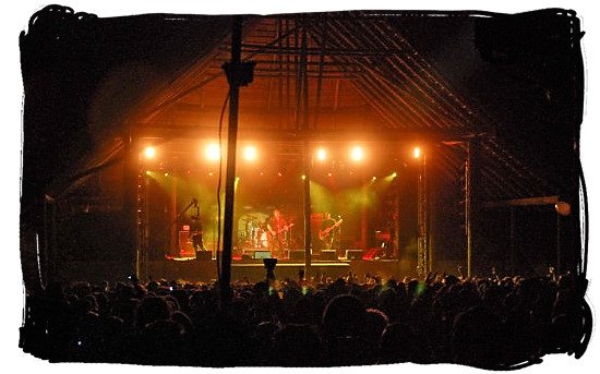 One of the thatch roof stages at the Oppikoppi Bushveld Festival - Festivals of South Africa