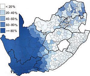 Area of the country where the Afrikaans language is dominant - languages of south africa, south african language