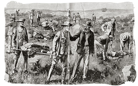 The British taking care of their dead and wounded after the battle of Magersfontein - Anglo Boer War in South Africa