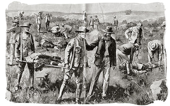 The British taking care of their dead and wounded after the battle of Magersfontein - Anglo Boer War in South Africa