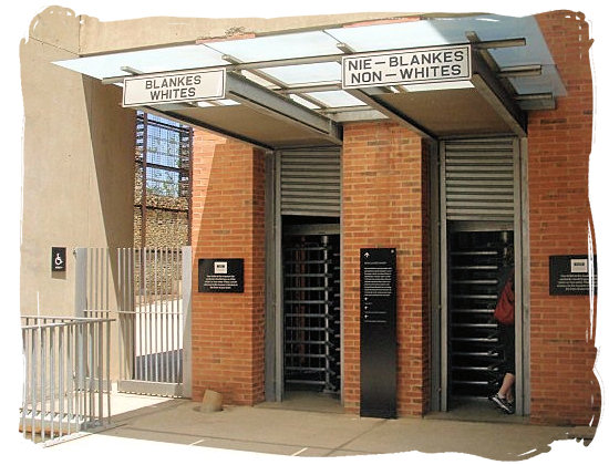 Entrances for Whites and Non-Whites to the Apartheid museum, depicting life in the Apartheid era - City of Johannesburg South Africa Attractions, the Top 15
