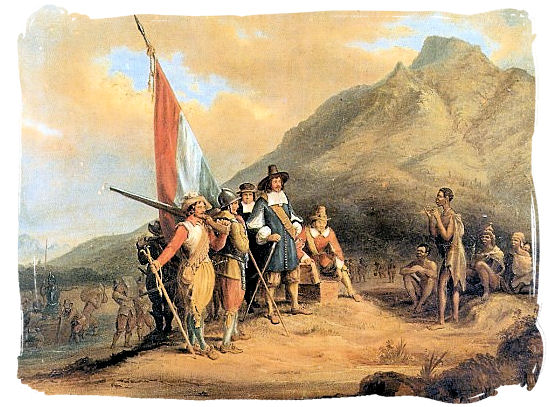 Painting by Charles Bell depicting the arrival of Jan van Riebeeck in the Cape - History of Cape Town South Africa, Cape of Good Hope History