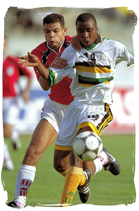 Bafana Bafana striker Siyabonga Nomvete in action - Bafana Bafana South African Soccer Team