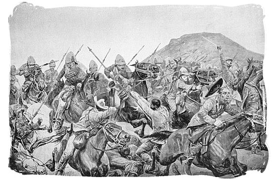 Drawing depicting the battle of Elandslaagte - Anglo Boer war battlefields tours in South Africa.
