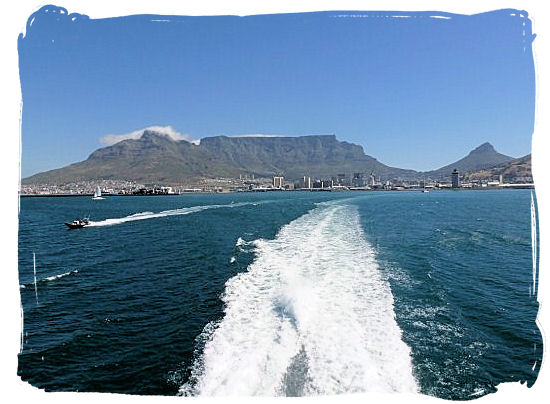 The Robben Island ferry on its way to the island from Nelson Mandela gateway at the V&A Waterfront