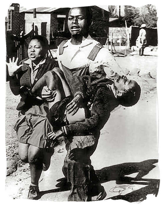 Famous photograph by Sam Nzima, showing a student carrying the body of 12 year old Hector Pieterson, one of the first casualties of the Soweto Uprising in 1976 - City of Johannesburg South Africa History, Culture, Museums