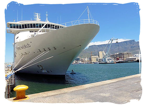 Cruise ship The World in the harbour of Cape Town